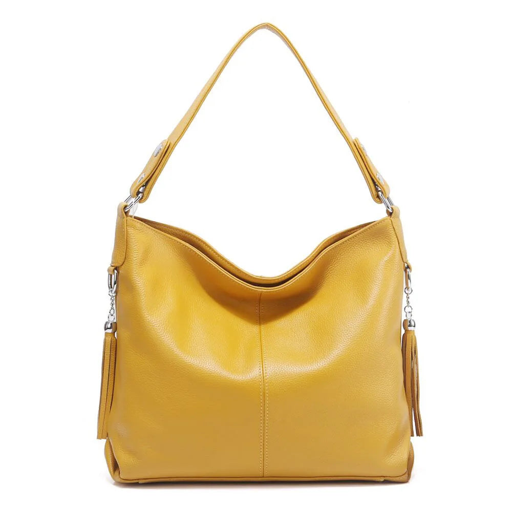Soft Genuine Leather Tassel Hobo Bag – Elegant Women's Shoulder & Messenger Purse Satchel