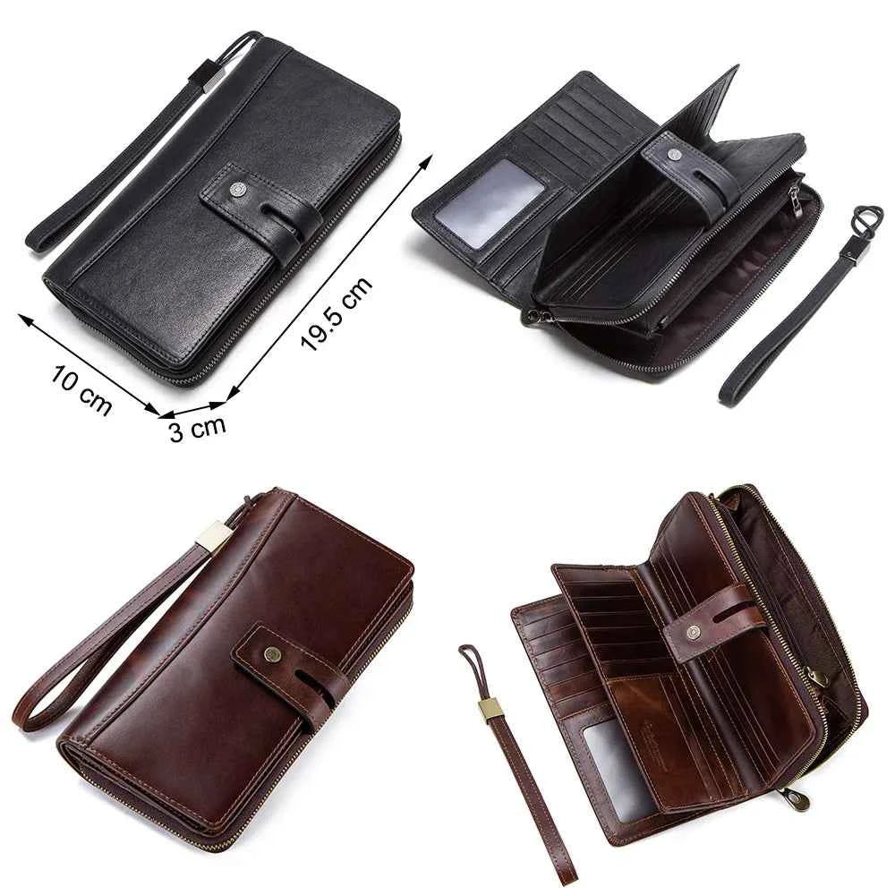 Genuine Leather Men's Long Wallet & Clutch with Card Holders and Coin Purse