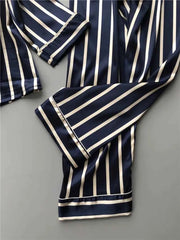 Women's Vertical Stripe Pajama Set | Loose Leisure Long Sleeve Spring Loungewear