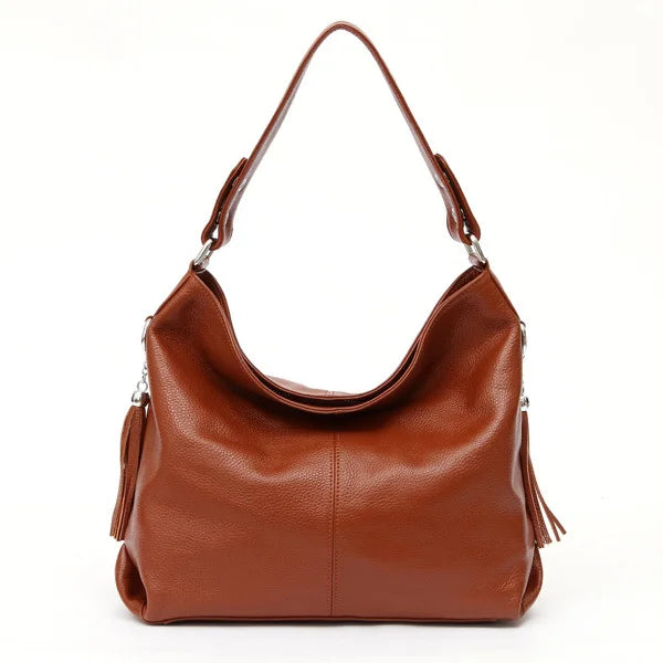 Soft Genuine Leather Tassel Hobo Bag – Elegant Women's Shoulder & Messenger Purse Satchel