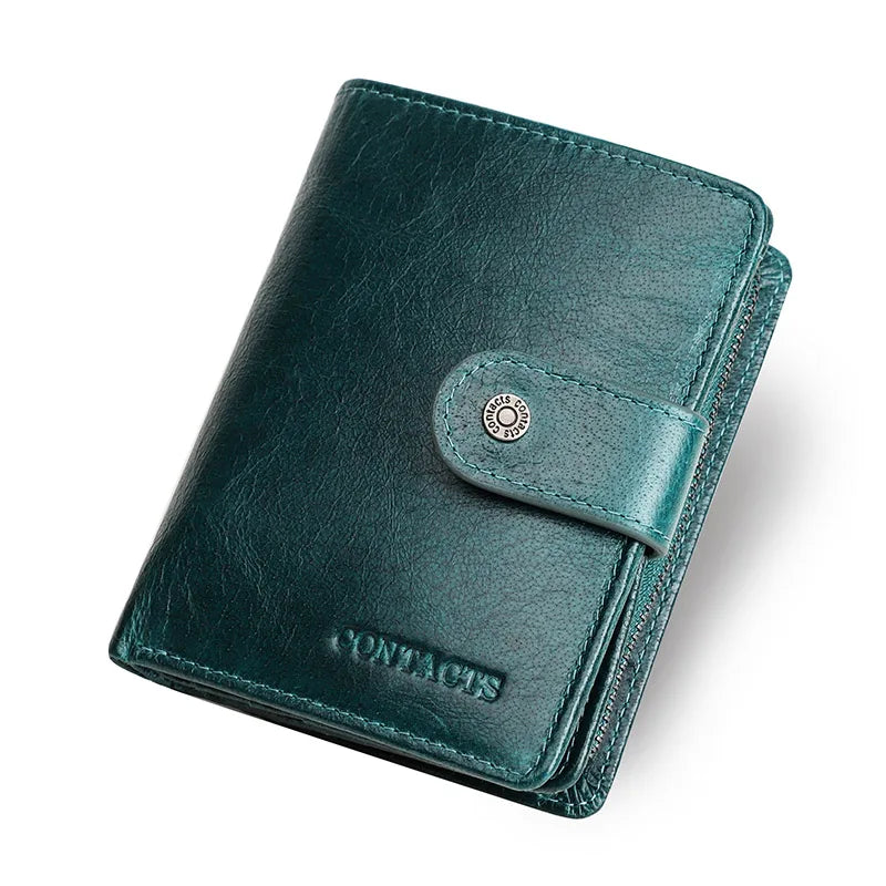 Genuine Leather RFID Short Wallet with Coin Pocket & Card Holders