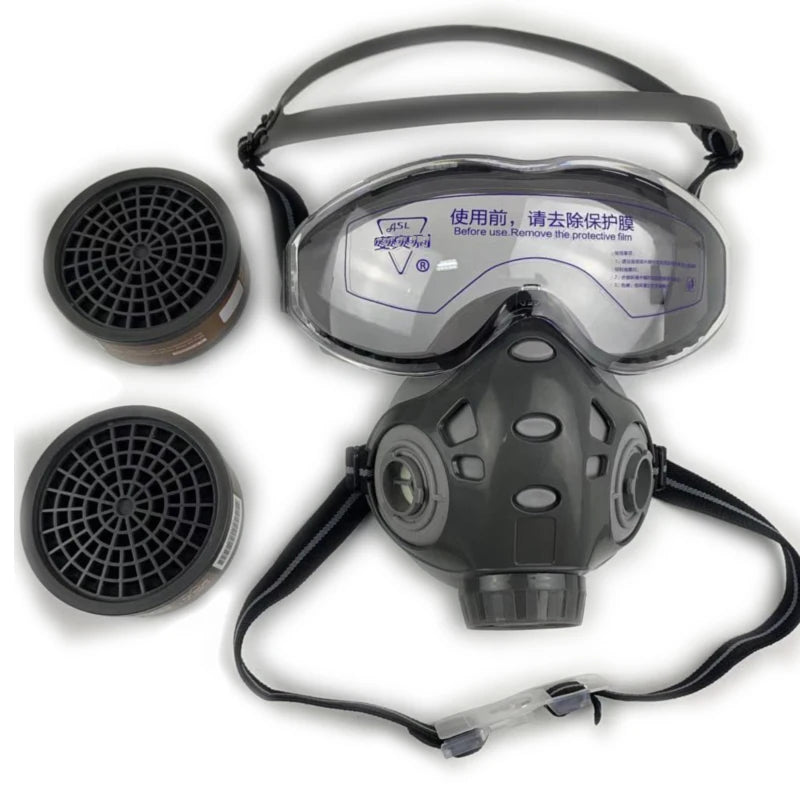 Gas Mask Respirator Set with Dual Charcoal Filters & Anti-Fog Glasses by Snagg A Face Mask