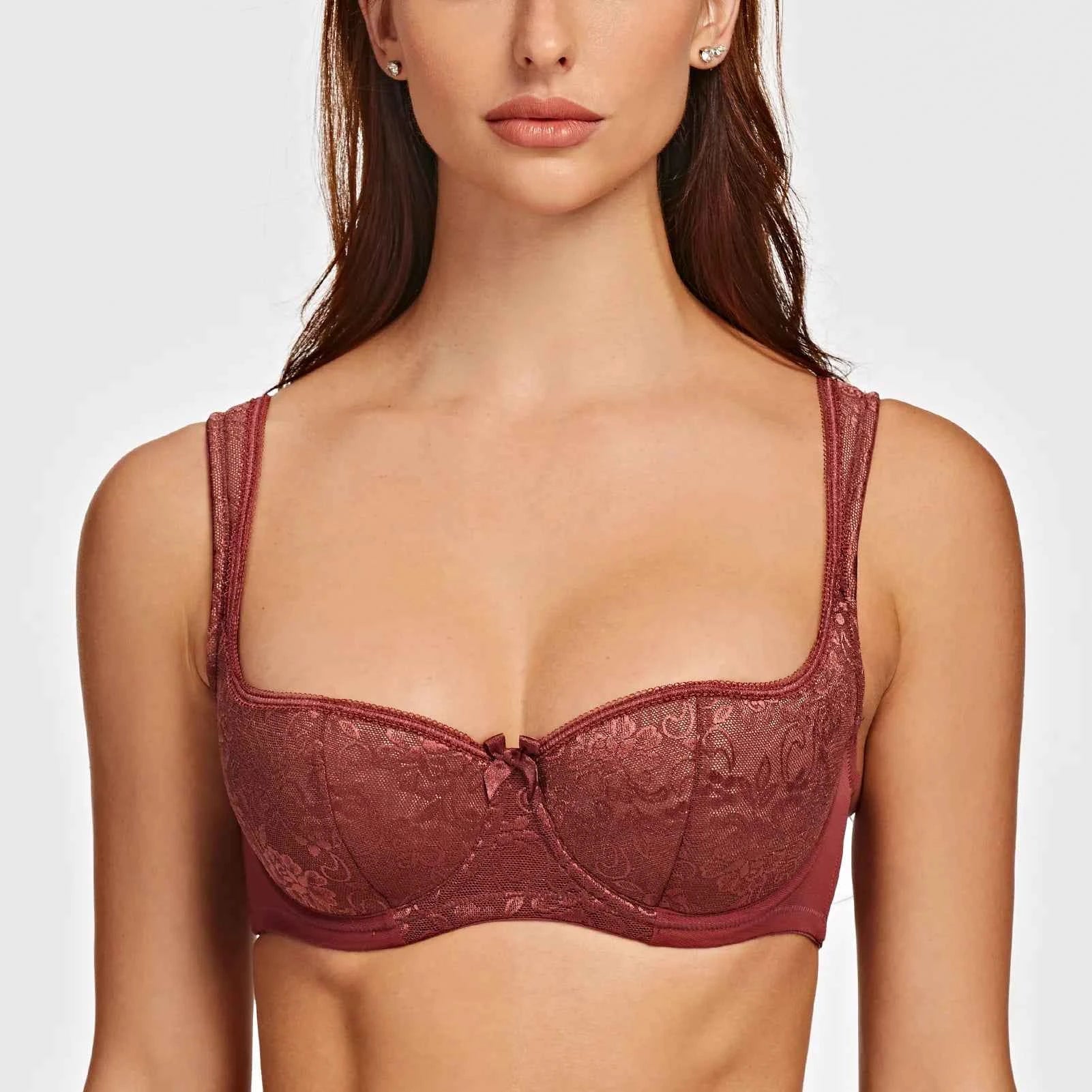 Balconette Bra | Padded Strap Half Cup Underwire Lace Plunge Full Coverage