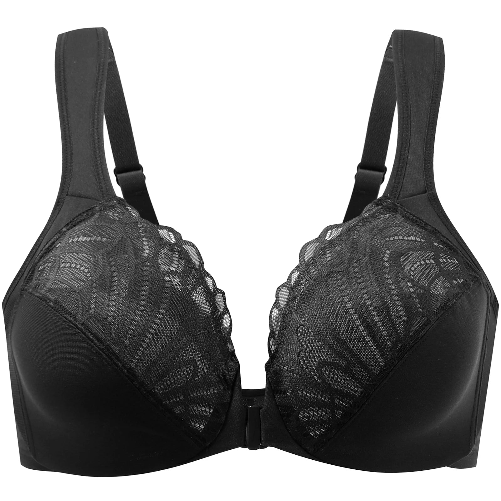 Front Closure Lace Bra | Underwire Plunge 3/4 Cup Cushion Strap