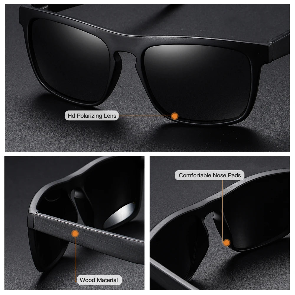 Black Wooden Polarized Sunglasses