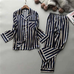Women's Vertical Stripe Pajama Set | Loose Leisure Long Sleeve Spring Loungewear