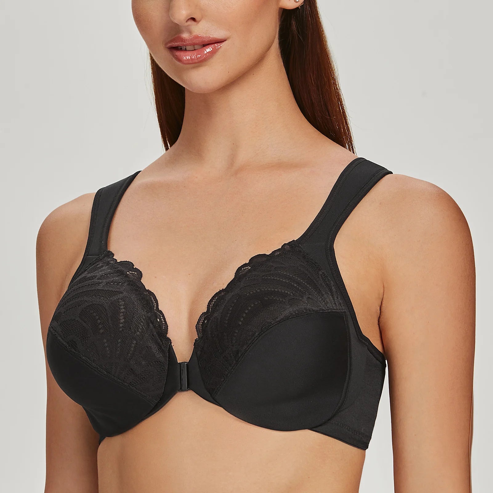 Front Closure Lace Bra | Underwire Plunge 3/4 Cup Cushion Strap