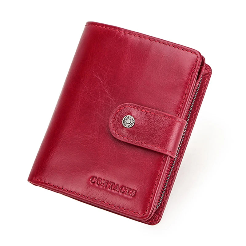 Genuine Leather RFID Short Wallet with Coin Pocket & Card Holders