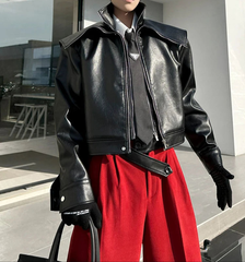 Oversized Black & Orange Faux Leather Jacket by Snagg A Jacket