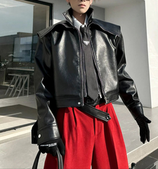 Oversized Black & Orange Faux Leather Jacket by Snagg A Jacket