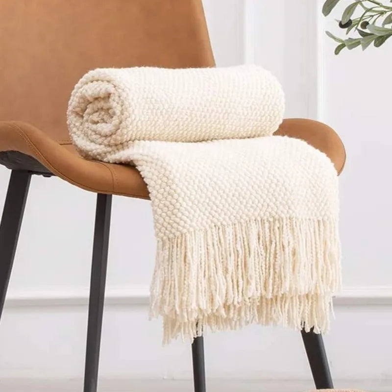 Knitted Throw Blanket – Cozy Comfort with Fringe by Snagg A Throw