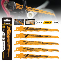 5PCS 6 Inch Wood Pruning Reciprocating Saw Blades – 6TPI CR-V Sabre Saw for Wood & PVC Cutting