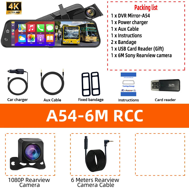 4K Smart Rearview Mirror | Wireless CarPlay & Android Auto Dash Cam