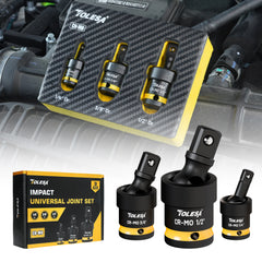 3 Piece Impact Universal Socket Swivel Joint Set (1/4", 3/8", 1/2")