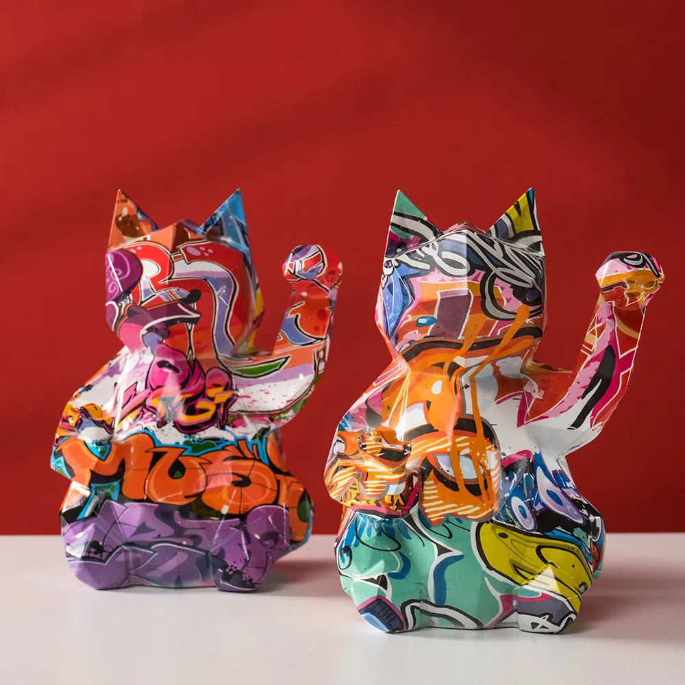 Graffiti Lucky Cat Resin Sculpture by Snagg A Sculpture