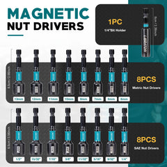 24PCS Magnetic Nut Driver Set 1/4" Hex Impact Drill Driver Bit Kit – Metric & SAE