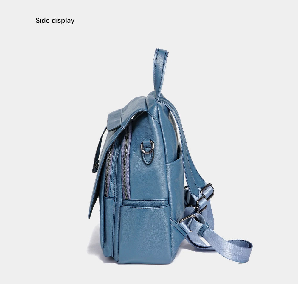 Genuine Leather Women's Fashion Backpack – High-Quality School & Travel Shoulder Bag with Multifunctional Pockets