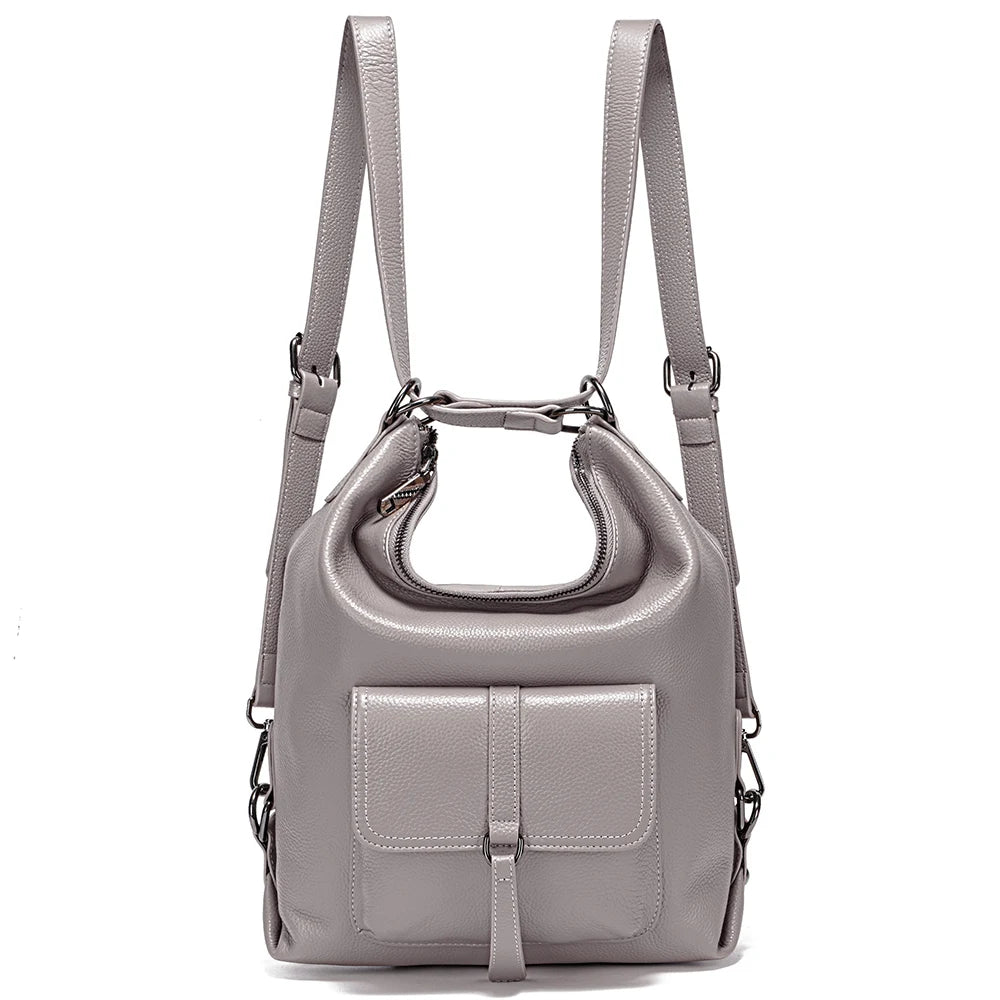 100% Genuine Leather 2-in-1 Shoulder Bag & Backpack – Large Capacity Multifunction Satchel for Women