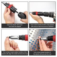 Electric Rivet Nut Tool Adapter – 2.4–6.4mm Thread Heads with Handle & Wrench