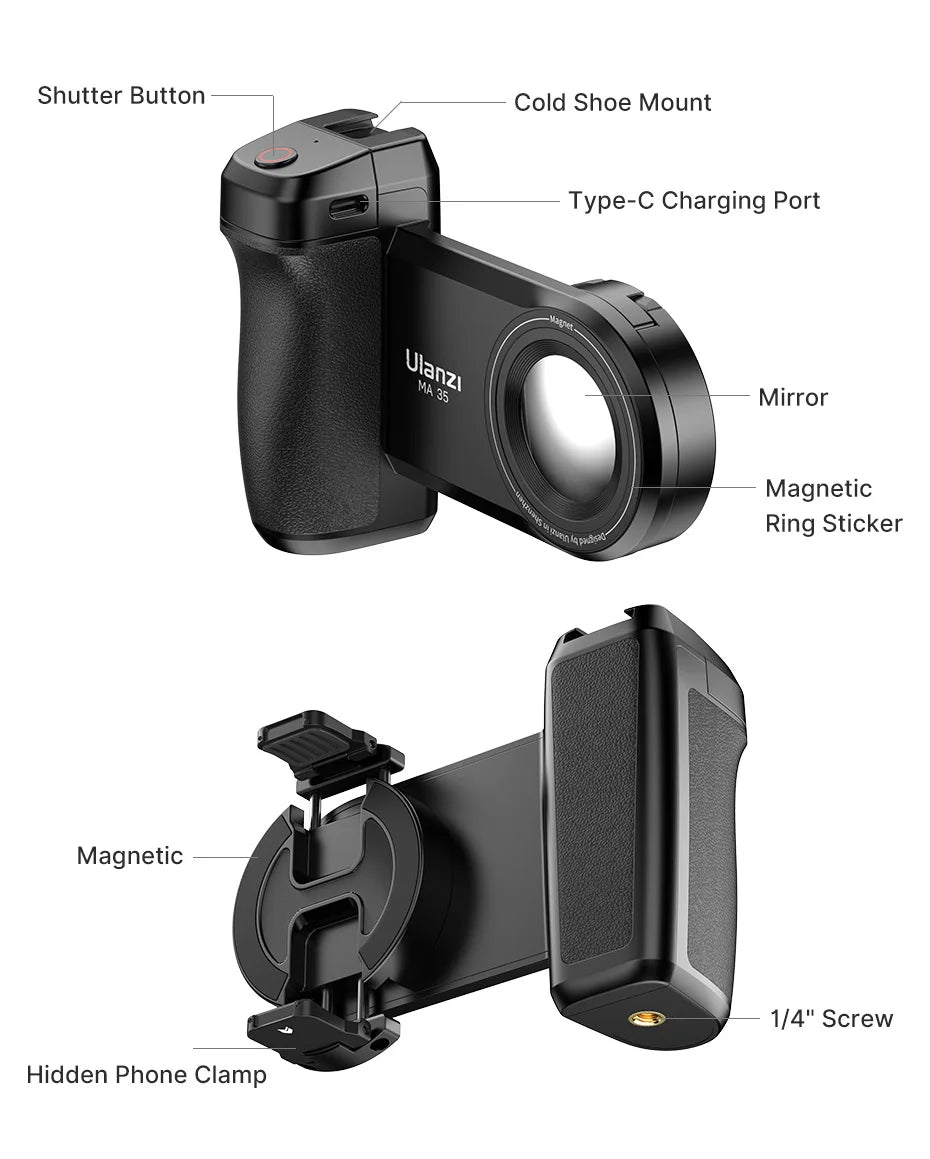 MagSafe Bluetooth Shutter Smartphone Camera Handle Grip Selfie Stablizer by Snagg A Phone Holder