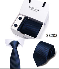 Solid Colour Necktie with Matching Handkerchief & Cufflinks - Others In Fashion