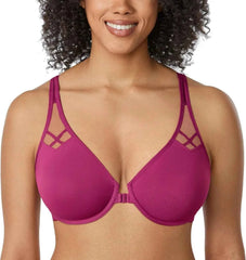 Plus Size Front Closure Racerback Bra | Underwire Plunge Full Coverage Supportive Unlined