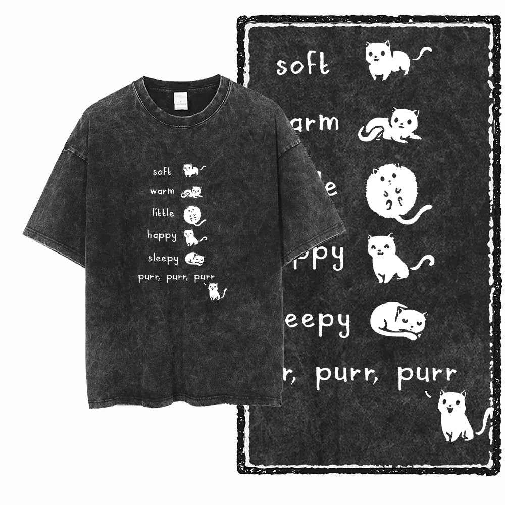 Acid Washed Cat Graphic Unisex T-Shirt | Cotton Streetwear Big Size Vintage Tee