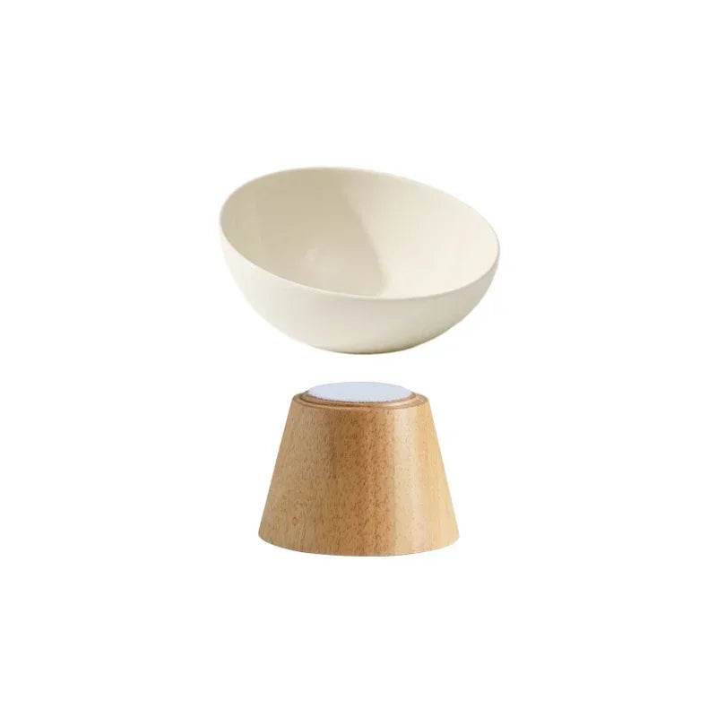Cat Tilted Ceramic Bowl with Wooden Stand - SnaggIt