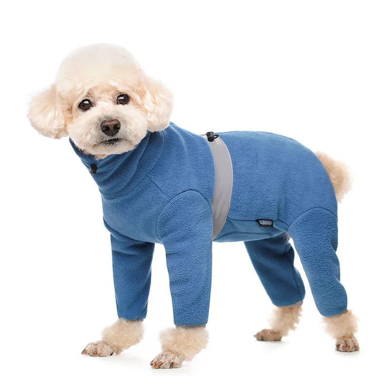 Polar Fleece Dog Jumpsuit – Reflective Closed-Belly Winter Suit for Small Dogs