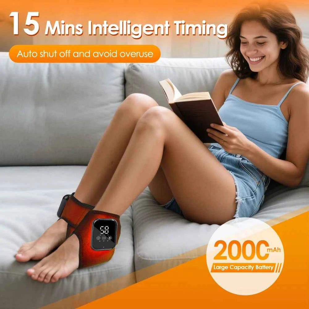 Electric Heated Ankle & Foot Massager Wrap – Cordless Vibration Therapy Support Brace