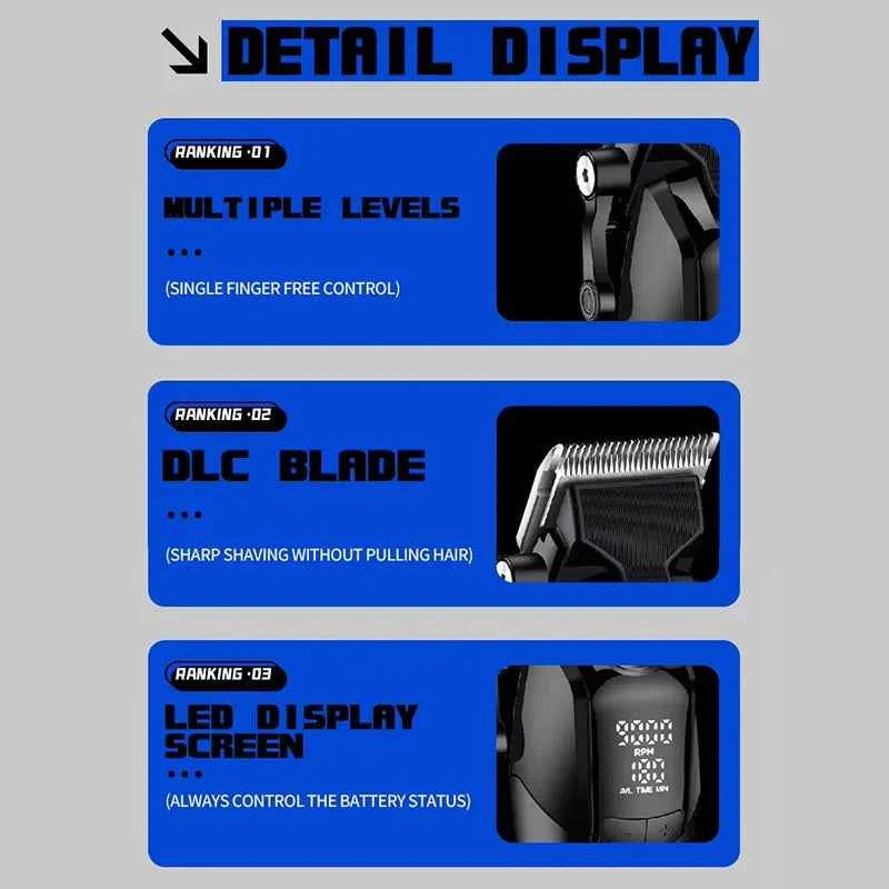 Professional 10W Barber Edition Digital Hair Clipper – 4600mAh High Capacity Cordless System with Variable RPM