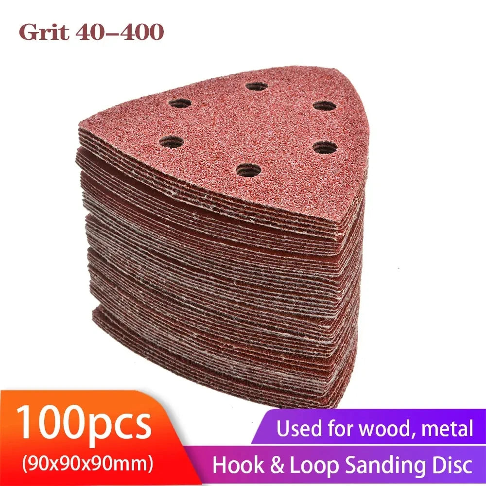 100pcs Triangular Sanding Discs 90mm | Hook & Loop Delta Sander Sandpaper Grit 40–400