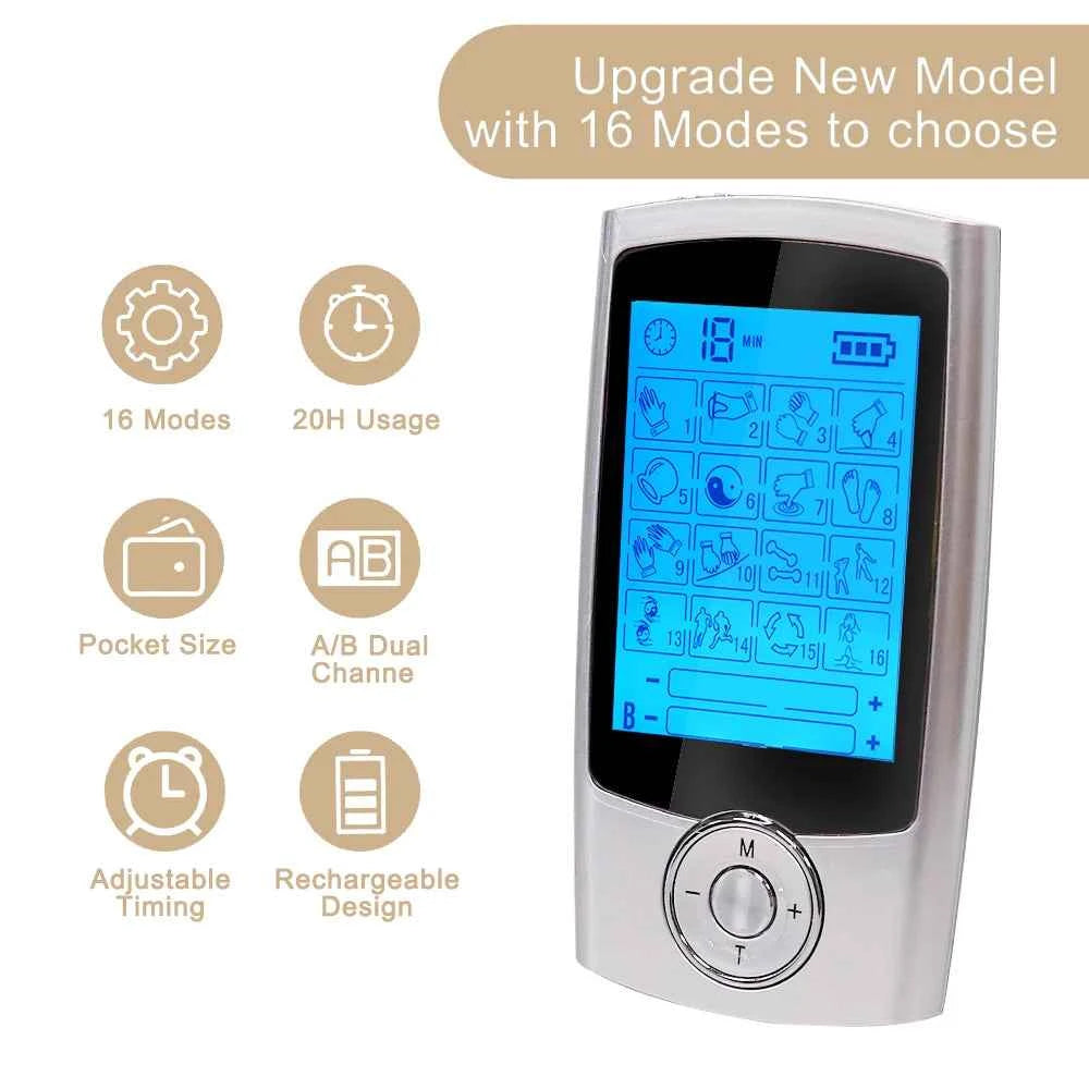 Digital TENS & EMS Muscle Stimulator – 16 Mode Dual Channel Therapy Device