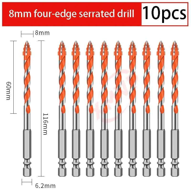 Four Edge Serrated Eccentric Drill Bit Set & High Hardness Multi Material Dry Drilling Bits