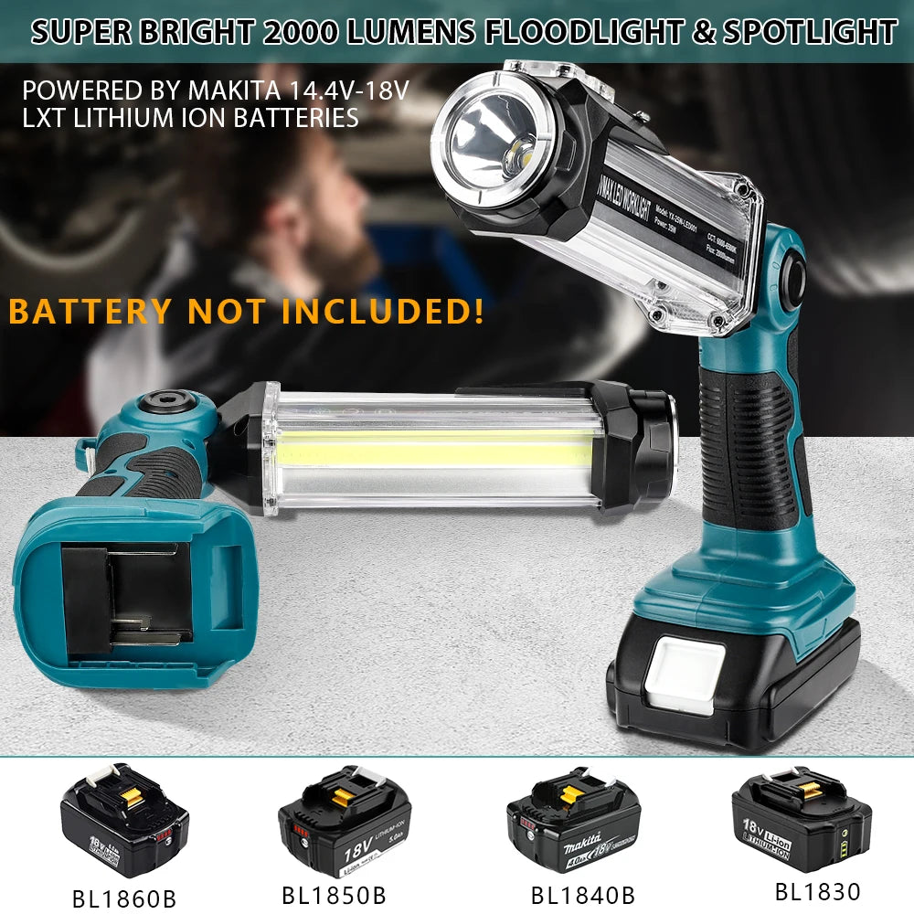 2000LM LED Work Light for Makita 18V Lithium Battery - Spotlight
