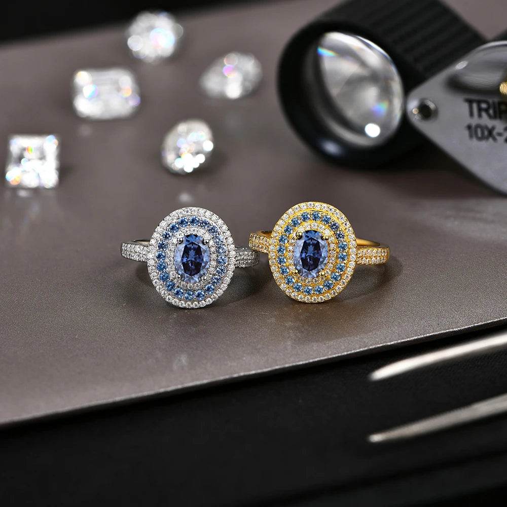 1ct Blue Oval Moissanite Ring - SnaggIt