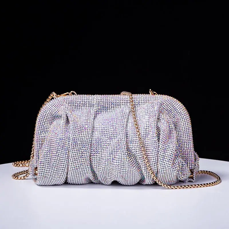Shiny Rhinestone Crystal Fold Evening Clutch