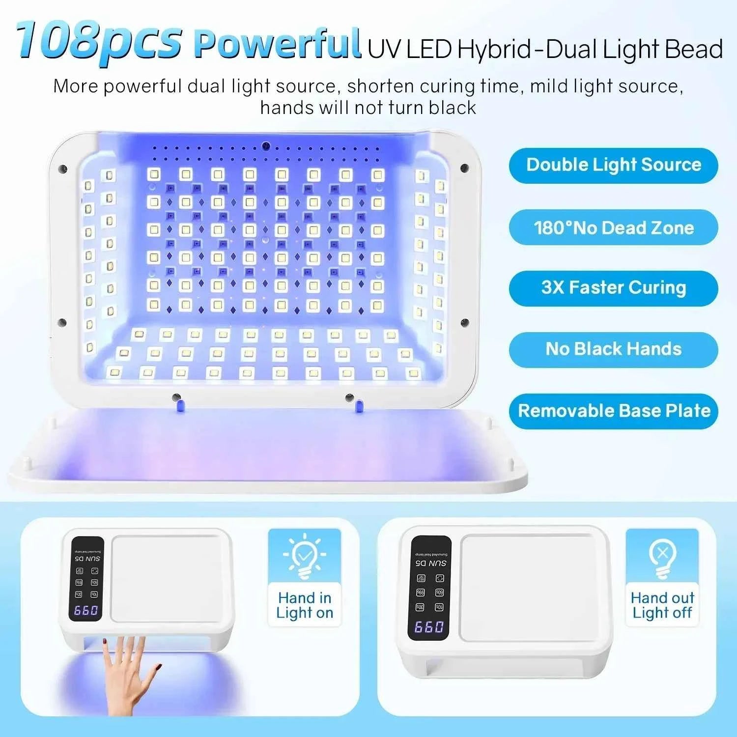 Ultra High Power 480W Professional UV/LED Nail Station – 108 LED Beads & Skin Whitening Red Light Mode