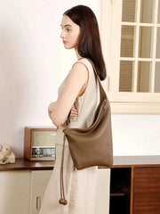 Genuine Leather Women's Shoulder Tote – Luxury Shopping Bag with Slit Pocket for All Seasons