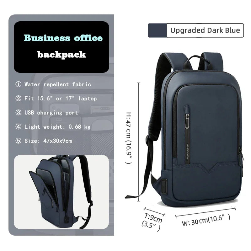 Slim Waterproof Business Backpack 15.6" with USB Charging Port