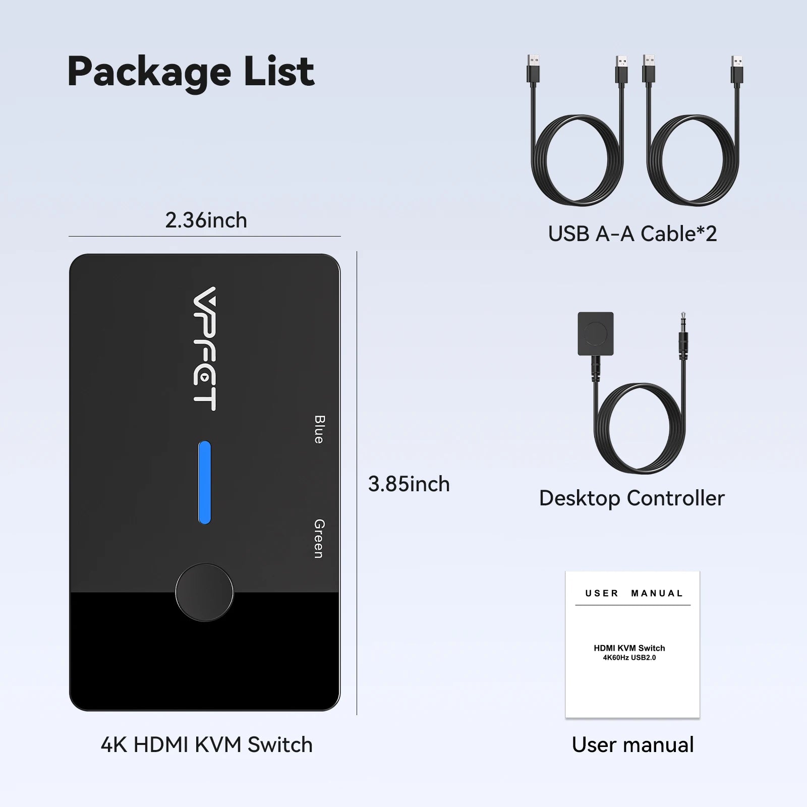 4K@60Hz HDMI KVM Switch 2-in-1 – 2 Computers, 1 Monitor, Keyboard & Mouse USB Hub, No Power Required