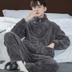 Men's Coral Fleece Pajama Set | Thickened Flocking Long Sleeve Winter Warm Couple Loungewear