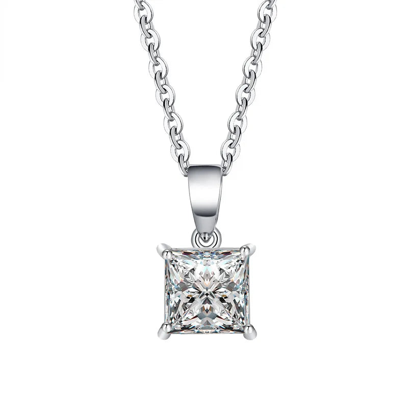 1–2CT Square Moissanite Pendant Necklace