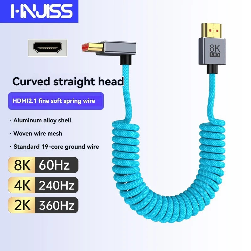 8K/4K Spring Coiled HDMI Cable with Elbow – For Digital Camera, Stabiliser & Monitor
