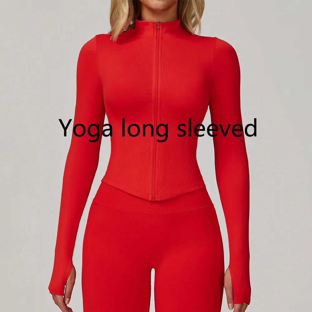 Women's Zipper Long Sleeve Yoga Jacket | Quick-Dry Seamless Crop Sports Top Gym Running Wear