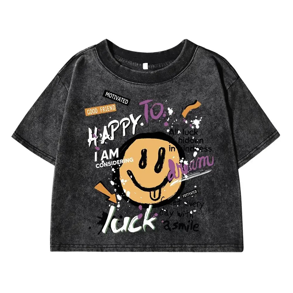 " Happy " Streetwear, Loose Fit Summer T-Shirt - SnaggIt