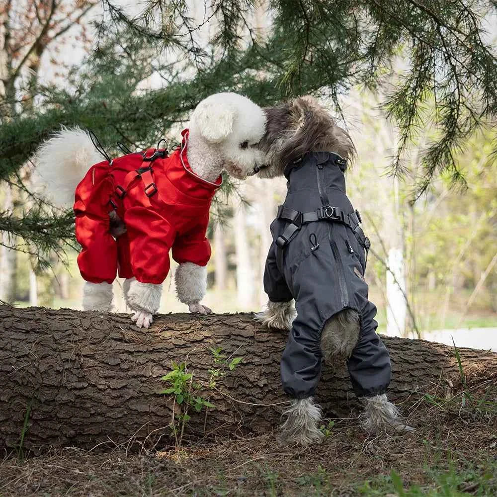 Waterproof Dog Raincoat with Built-In Harness – Adjustable Reflective 4-Leg Overalls for Small Dogs