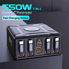 550W 7-in-1 GaN Charging Station | 100W Retractable USB-C Cable Fast Charger Laptop Phone Tablet
