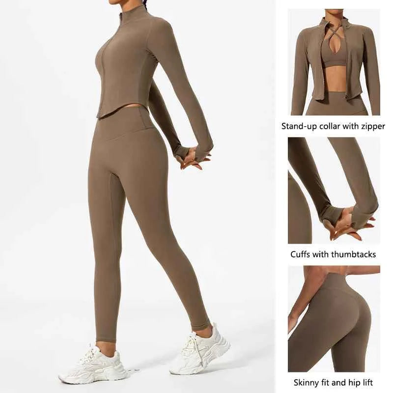 Women's 2-Piece Ultra-Soft Long Sleeve Gym Set | Quick-Dry Yoga Leggings Suit Sports Jacket