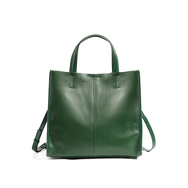 Genuine Leather Oil Wax Tote Bag – Large Capacity Vintage Shoulder & Crossbody Shopper for Women